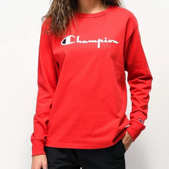 Champion Red Longslv. with Flock Script. - Picture 3 of 3